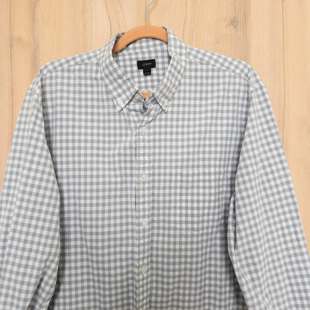 J.Crew Mens Button Down Shirt Size L Gray Plaid Classic Preppy Office Minimalist